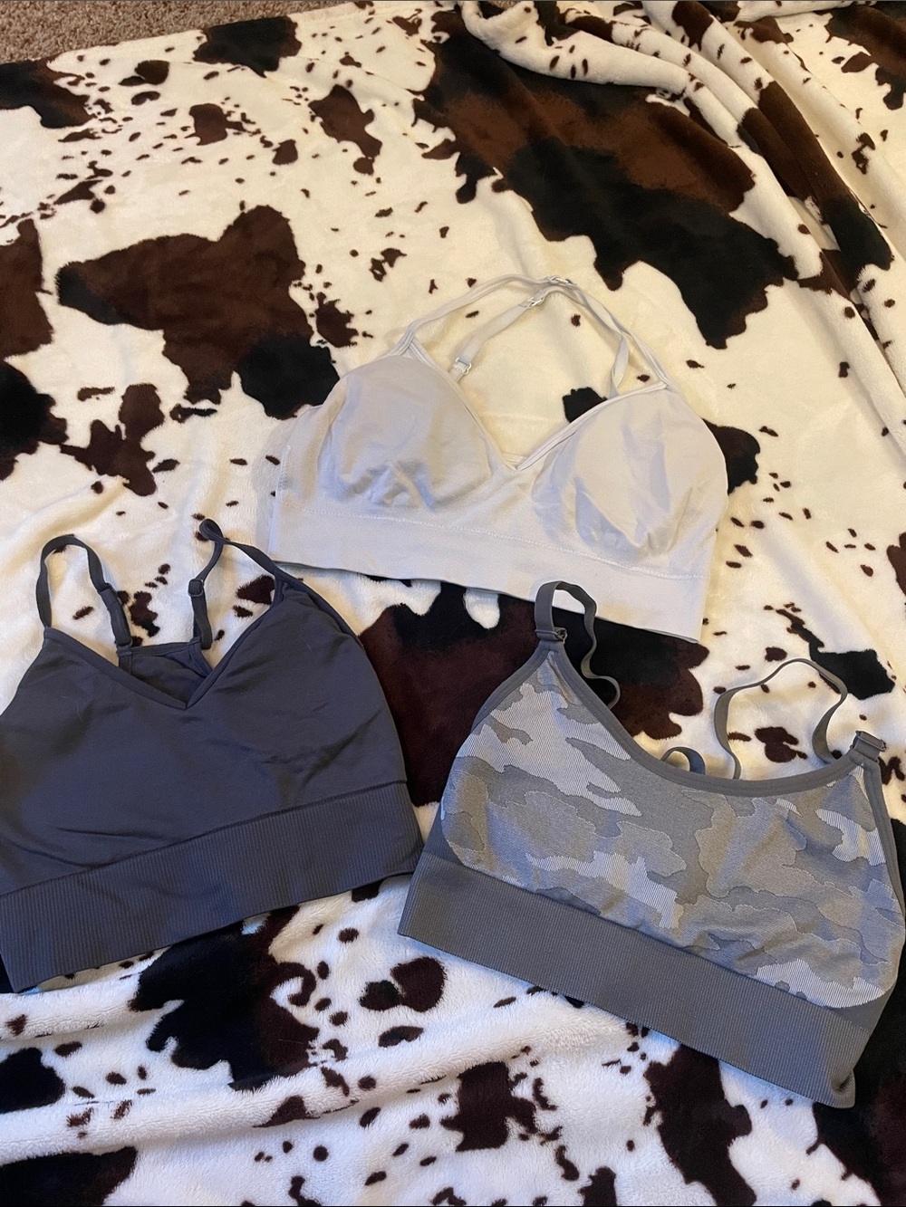 Victoria's Secret White, Gray and Camo Gray Bralette Set